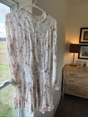 LoveShackFancy White Floral Long-Sleeve Tiered Dress